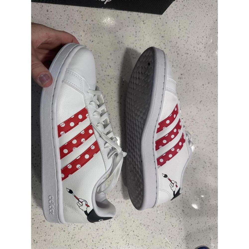 Adidas Disney Collaboration White Sneakers with Red Polka Dot Stripes - Picture 3 of 7